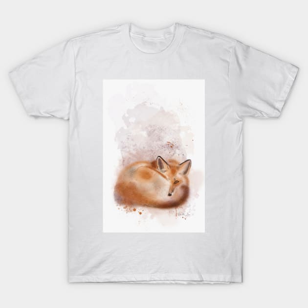 sleepy fox watercolor painting T-Shirt by RenattaZare